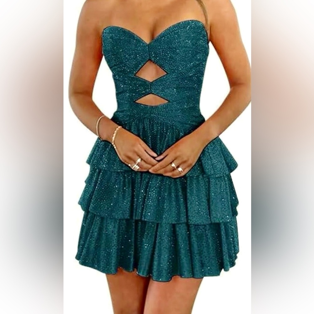 NWOT Sparkly Sequin Tiered Party Mini Dress - Juniors - Teal Green